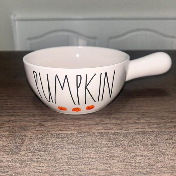 Rae Dunn Fall PUMPKIN Ceramic Soup Serve Bowl Bakeware White Pumpkins Handle - Picture 5 of 5